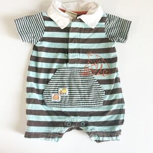Disney Baby Boys Vintage 2000s Y2K Winnie the Pooh Striped Rugby Romper Size 3M